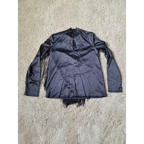 NWT ZARA Women's Black Fringe Size S Black Western Blouse‎ Rodeo Satin Cowgirl - Picture 5 of 5